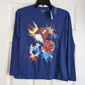 NWT The Children's Place Blue Sports Ball Long Sleeve Tee Size 10/12